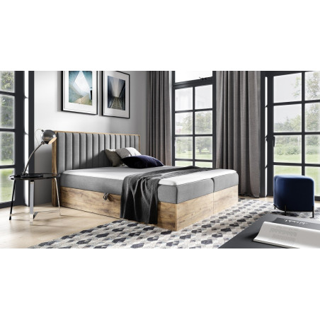 Komfortbett 180x200 cm mit Matratze und Topper, Ehebett mit Bettkasten, vertikale Nähte, PRATO K13