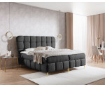 Boxspringbett 160x200 cm, Ehebett mit Matratze und Topper, dekorative Steppung, goldene Füße, PRATO K30