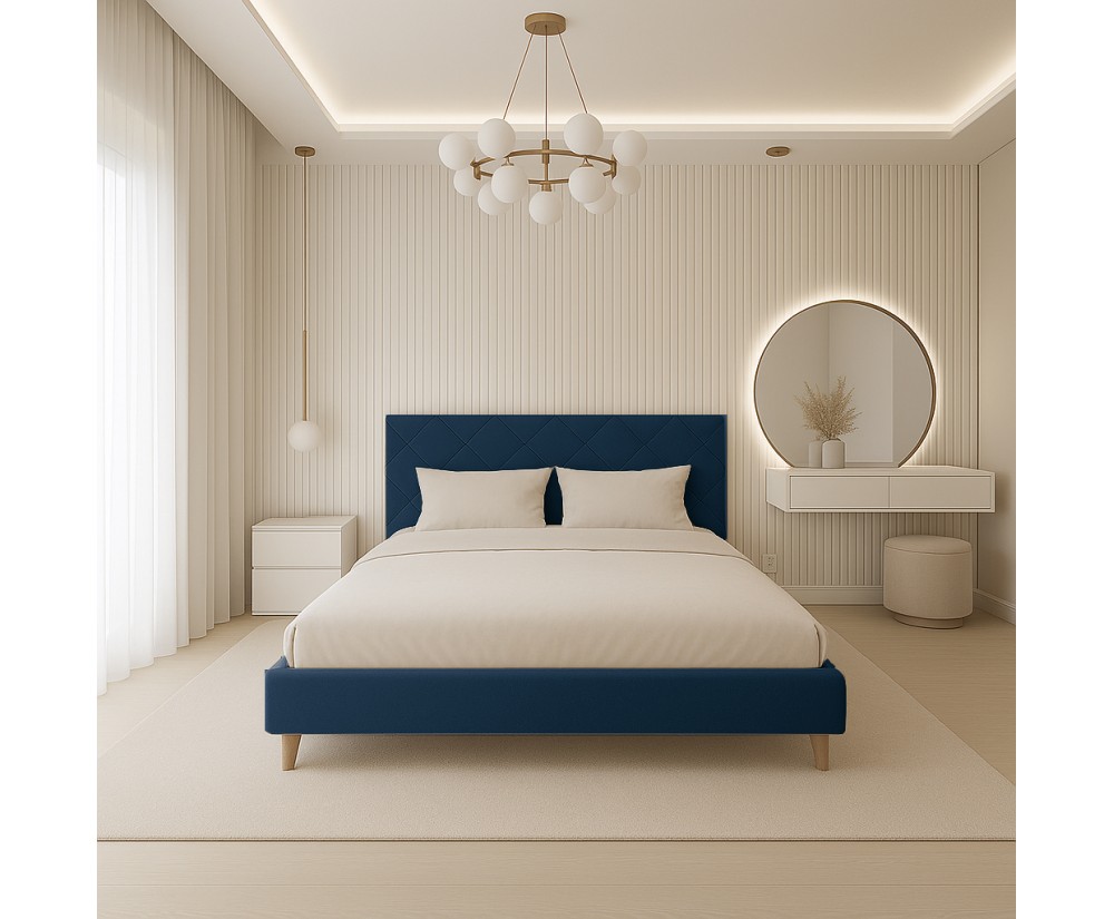 LARETTO T25 Ehebett 180x200 cm, Polsterbett mit Lattenrost, ohne Bettkasten, Holzfüße