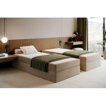 Hotelbett 80x200 cm mit Matratze, Einzelbett ohne Bettkasten, Gleitfüße, HAMPTON 2