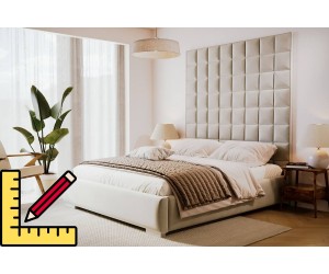 PRESTIGE 01 Polsterbett mit hohem Kopfteil maßgefertigt, Kopfteil aus Wandpaneelen Quadrat