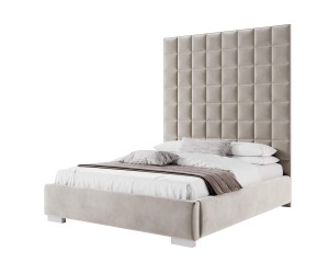 PRESTIGE 01 Polsterbett mit hohem Kopfteil maßgefertigt, Kopfteil aus Wandpaneelen Quadrat