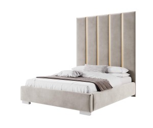 PRESTIGE 03 Elegantes Polsterbett mit hohem Kopfteil maßgefertigt, Höhe des Kopfteils mit goldener Zierleiste nach Maß