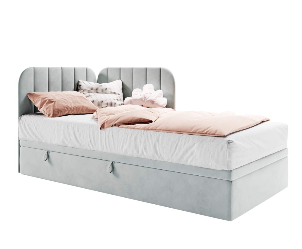 Polsterbett 80x180 cm mit Bettkasten, Eckbett universal, Jugendbett, KEVIN 2R