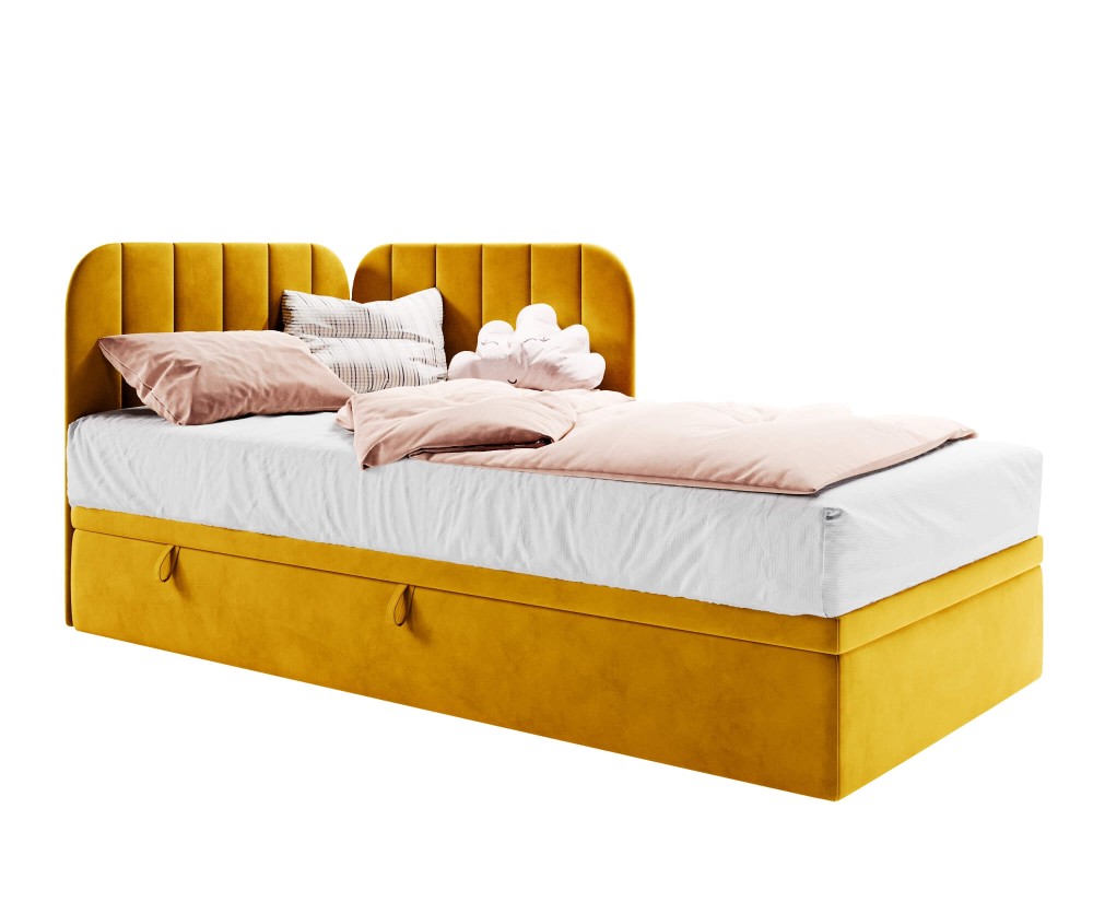 Einzelbett 90x200 cm mit Bettkasten, gepolstertes Eckbett universal, KEVIN 2R