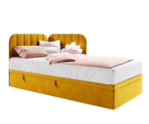 KEVIN 2R Bequemes Polsterbett 120x200 cm mit Bettkasten, gepolstertes Eckbett universal, mit vertikaler Steppung