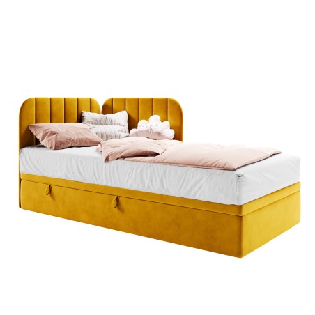 KEVIN 2R Bequemes Polsterbett 120x200 cm mit Bettkasten, gepolstertes Eckbett universal, mit vertikaler Steppung