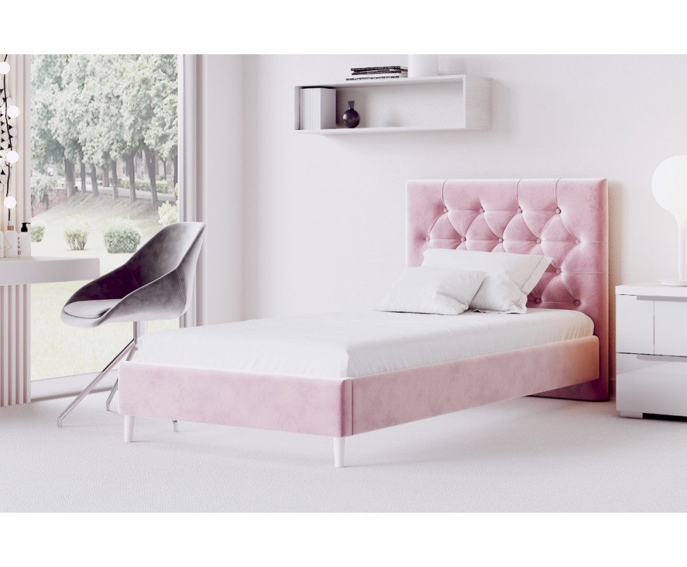 Elegantes Polsterbett mit gestepptem Kopfteil ohne Bettkasten, Einzelbett JASMINA