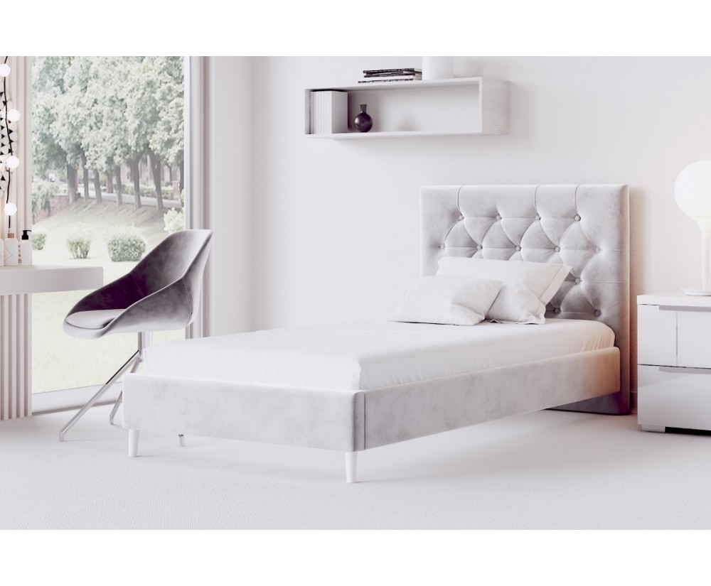 Elegantes Polsterbett mit gestepptem Kopfteil ohne Bettkasten, Einzelbett JASMINA