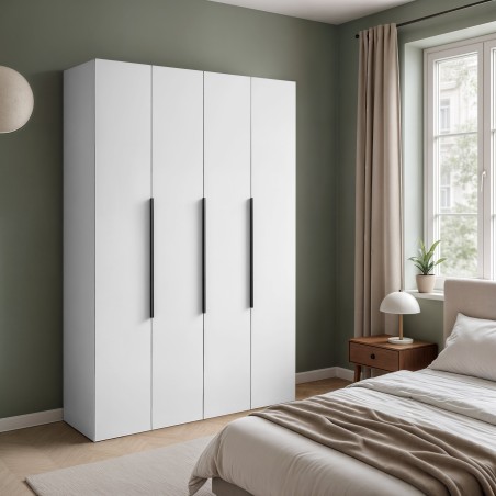 ARTEO 1 Weißer Kleiderschrank 180 cm mit schwarzen Details, 4-türig, Schlafzimmerschrank