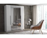 Eleganter Schlafzimmerschrank 180 cm, 4-türig, in Weiß glänzend, mit Spiegelfronten und schwarzen Details, ARTEO 2