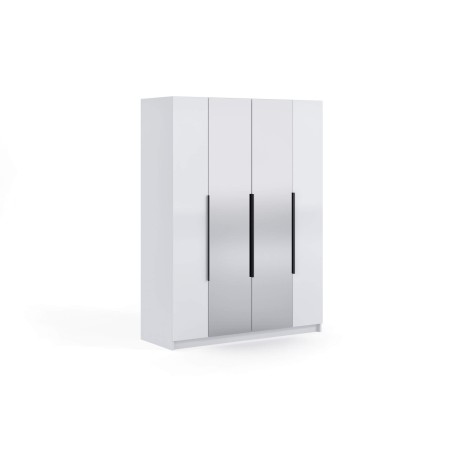 ARTEO 2 Eleganter Schlafzimmerschrank 180 cm, 4-türig, in Weiß glänzend, mit Spiegelfronten und schwarzen Details