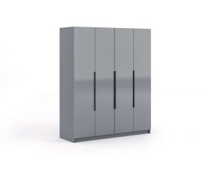 ARTEO 2 Eleganter Kleiderschrank 160 cm, 4-türig, Grau glänzend mit schwarzen Details, Garderobenschrank