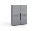 Eleganter Kleiderschrank 160 cm, 4-türig, Grau glänzend mit schwarzen Details, Garderobenschrank, ARTEO 2