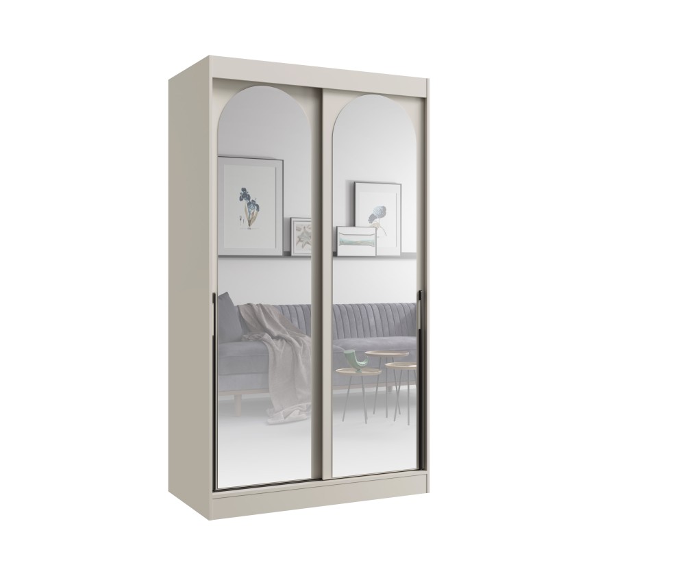 Moderner Schiebetürenschrank 120 cm, 2-türig, mit Spiegelfronten, Garderobenschrank, Kaschmir, MODINO