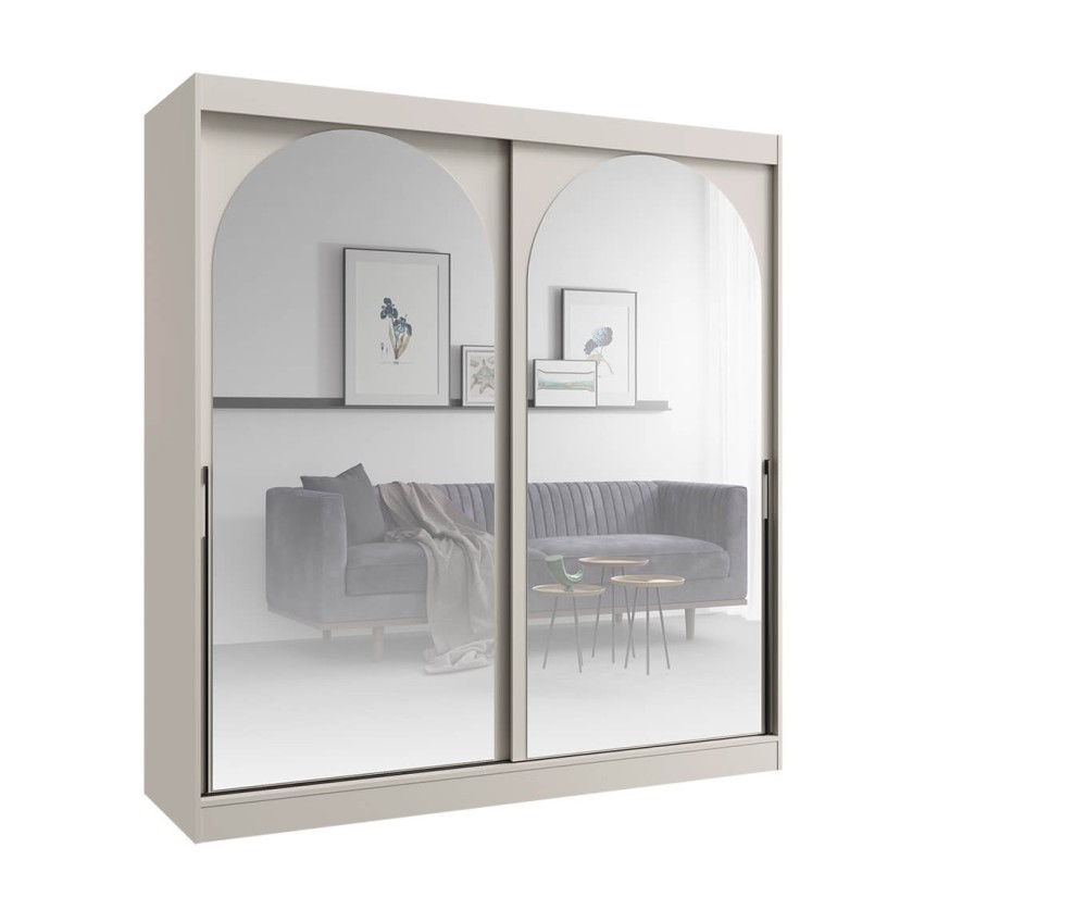Stilvoller Garderobenschrank 180 cm, 2-türig, mit Spiegelfronten, Schiebetürenschrank, Kaschmir, MODINO