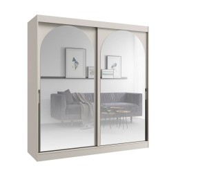 MODINO Großer Schwebetürenschrank 200 cm, 2-türig, mit Spiegelfronten, Schlafzimmerschrank, Kaschmir