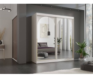 MODINO Großer Schwebetürenschrank 200 cm, 2-türig, mit Spiegelfronten, Schlafzimmerschrank, Kaschmir