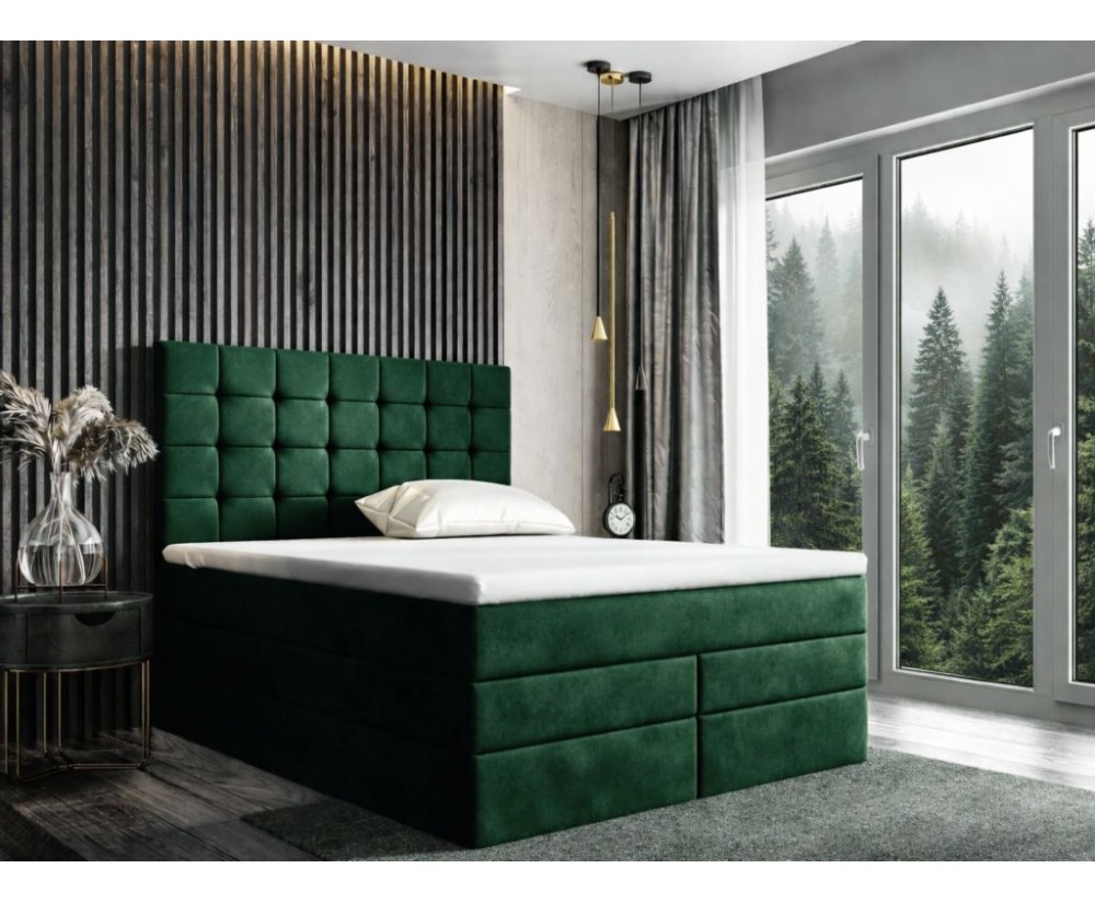 Boxspringbett 140x200 cm, Ehebett mit Bettkasten, Kopfteil gesteppt, MAGNUS 2B DUO