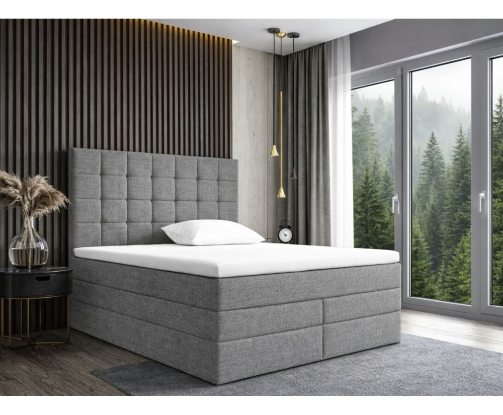 Boxspringbett 140x200 cm, Ehebett mit Bettkasten, Kopfteil gesteppt, MAGNUS 2B DUO