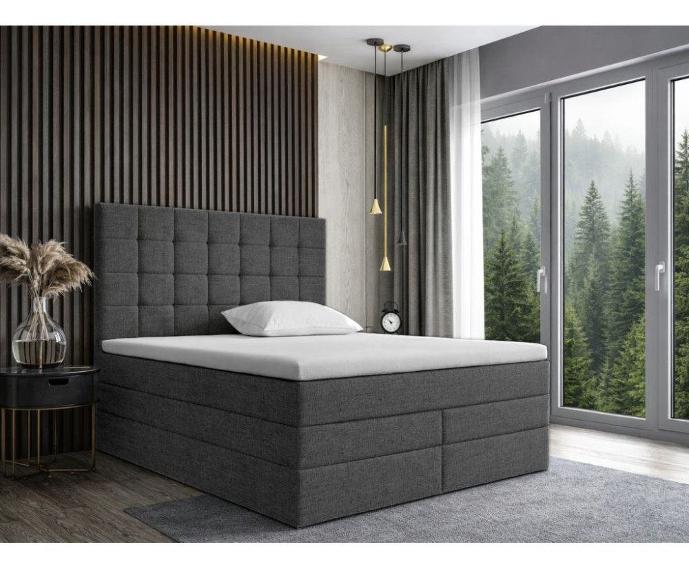 Kontinentalbett 160x200 cm, Doppelbett mit Bettkasten, hohes Kopfteil gesteppt, MAGNUS 2B DUO