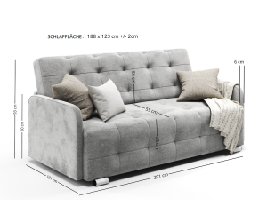 PRIMA Schlafsofa ausziehbar für Wohnzimmer, 3-Sitzer-Sofa mit Schlaffunktion und Bettkasten, Velourstoff dunkelblau