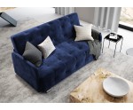 Schlafsofa ausziehbar für Wohnzimmer, 3-Sitzer-Sofa mit Schlaffunktion und Bettkasten, Velourstoff dunkelblau, PRIMA