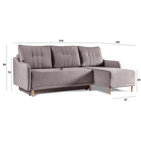 Modernes Ecksofa mit Schlaffunktion und Bettkasten, Stoff CASTEL 20, Ottomane universal, DORIS
