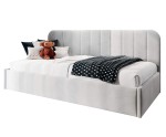 Jugendbett 90x200 cm mit abgerundeter Rückenlehne, Lattenrost und Bettkasten, Bett für Dachschräge, FRANKO SM 02