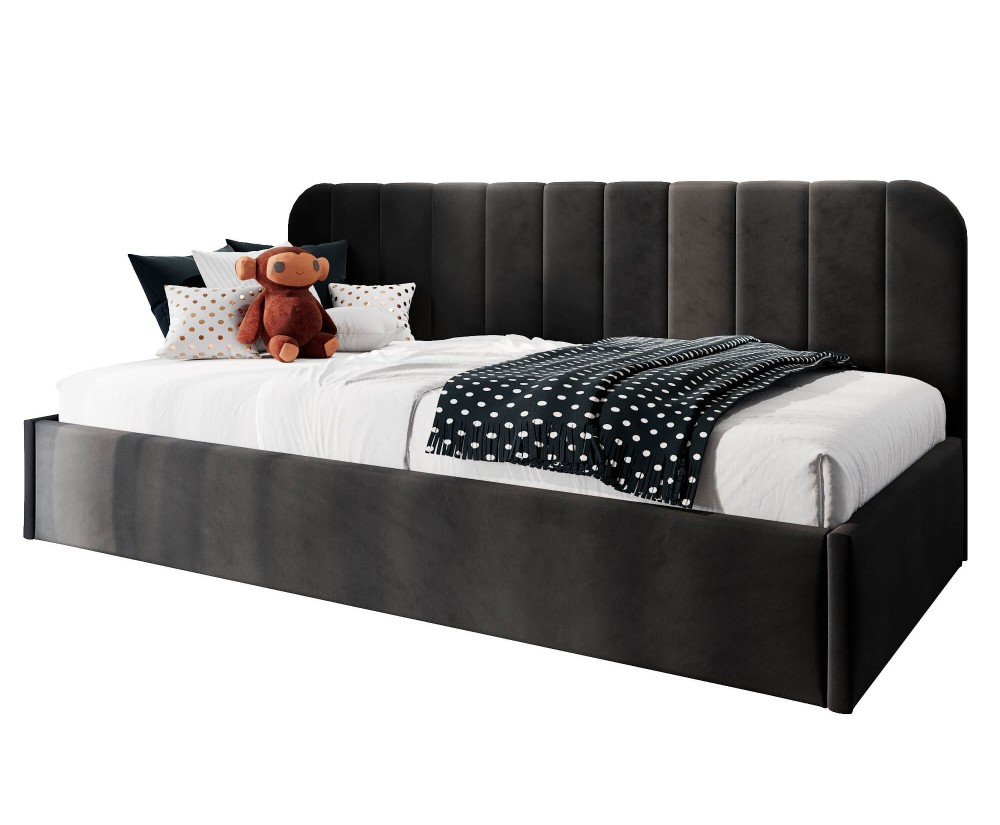 Jugendbett 90x200 cm mit abgerundeter Rückenlehne, Lattenrost und Bettkasten, Bett für Dachschräge, FRANKO SM 02 Jugendbett 90x200 cm mit abgerundeter Rückenlehne, Lattenrost und Bettkasten, Bett für Dachschräge, FRANKO SM 02