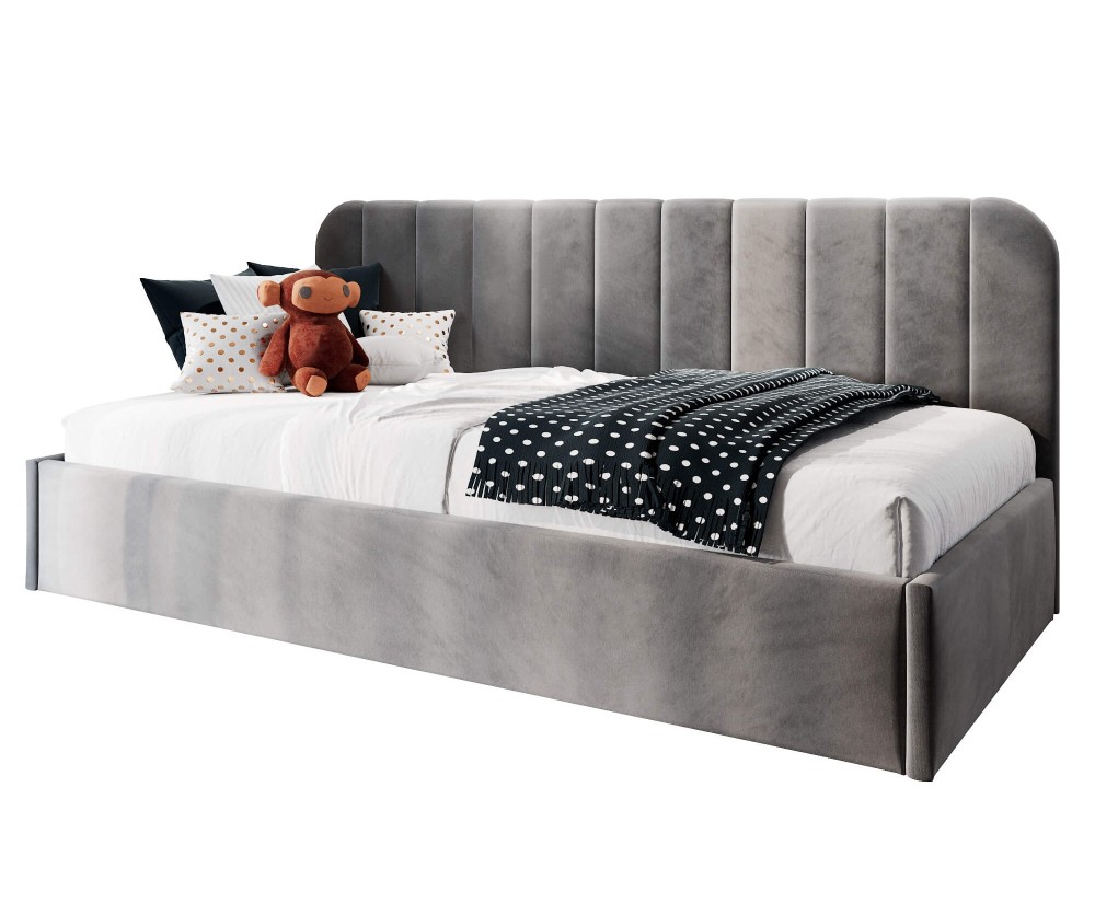 Jugendbett 90x200 cm mit abgerundeter Rückenlehne, Lattenrost und Bettkasten, Bett für Dachschräge, FRANKO SM 02 Jugendbett 90x200 cm mit abgerundeter Rückenlehne, Lattenrost und Bettkasten, Bett für Dachschräge, FRANKO SM 02
