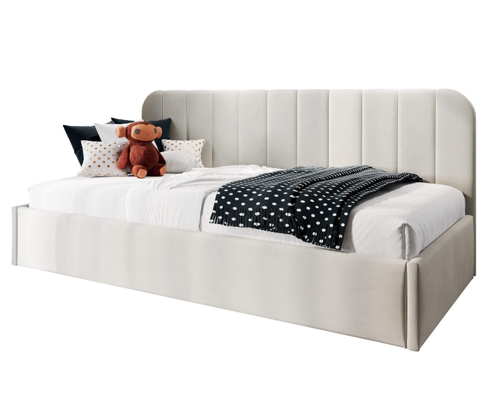 Jugendbett 90x200 cm mit abgerundeter Rückenlehne, Lattenrost und Bettkasten, Bett für Dachschräge, FRANKO SM 02 Jugendbett 90x200 cm mit abgerundeter Rückenlehne, Lattenrost und Bettkasten, Bett für Dachschräge, FRANKO SM 02