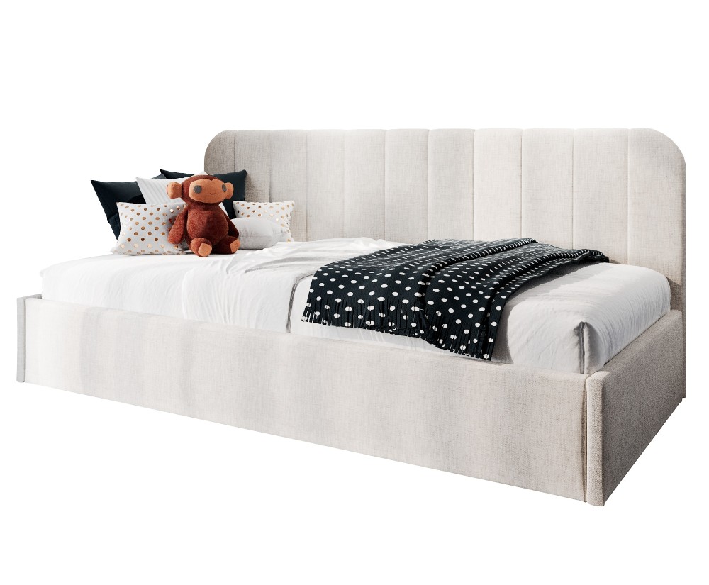 Jugendbett 90x200 cm mit abgerundeter Rückenlehne, Lattenrost und Bettkasten, Bett für Dachschräge, FRANKO SM 02 Jugendbett 90x200 cm mit abgerundeter Rückenlehne, Lattenrost und Bettkasten, Bett für Dachschräge, FRANKO SM 02