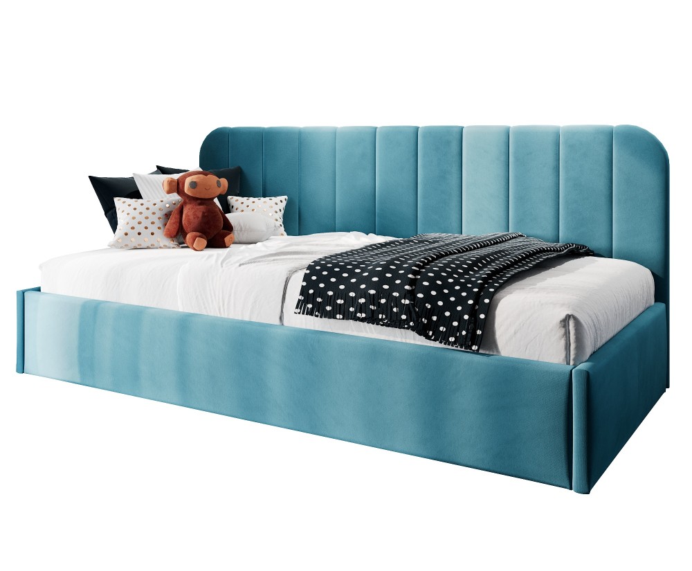 Jugendbett 90x200 cm mit abgerundeter Rückenlehne, Lattenrost und Bettkasten, Bett für Dachschräge, FRANKO SM 02 Jugendbett 90x200 cm mit abgerundeter Rückenlehne, Lattenrost und Bettkasten, Bett für Dachschräge, FRANKO SM 02