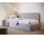 Jugendbett 90x200 cm mit abgerundeter Rückenlehne, Lattenrost und Bettkasten, Bett für Dachschräge, FRANKO SM 02