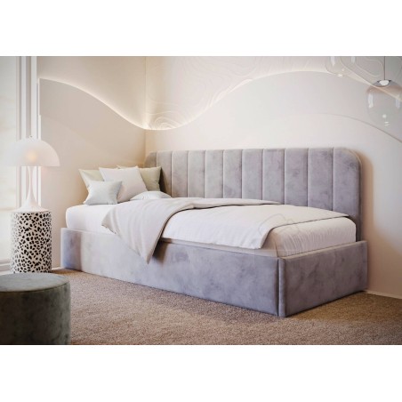 FRANKO SM 02 Polsterbett 100x200 cm für Jugendzimmer mit abgerundeter Seitenblende, Lattenrost und Stauraum