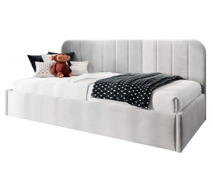 FRANKO SM 02 Modernes Bett 120x200 cm mit Lattenrost und Bettkasten, abgerundete Seitenblende mit vertikalen Nähten