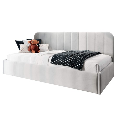 Modernes Bett 120x200 cm mit Lattenrost, niedrige Rückenlehne mit vertikalen Nähten für Dachschräge, FRANKO SM 02