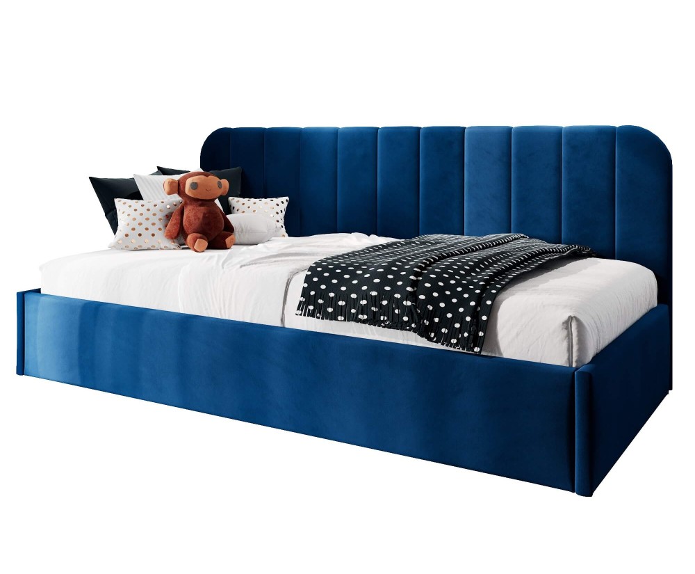 Modernes Bett 120x200 cm mit Lattenrost, niedrige Rückenlehne mit vertikalen Nähten für Dachschräge, FRANKO SM 02 Modernes Bett 120x200 cm mit Lattenrost, niedrige Rückenlehne mit vertikalen Nähten für Dachschräge, FRANKO SM 02