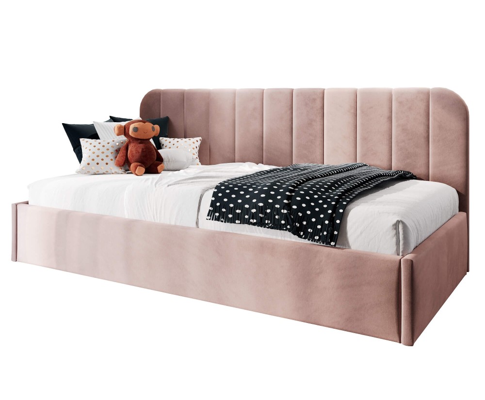 Modernes Bett 120x200 cm mit Lattenrost, niedrige Rückenlehne mit vertikalen Nähten für Dachschräge, FRANKO SM 02