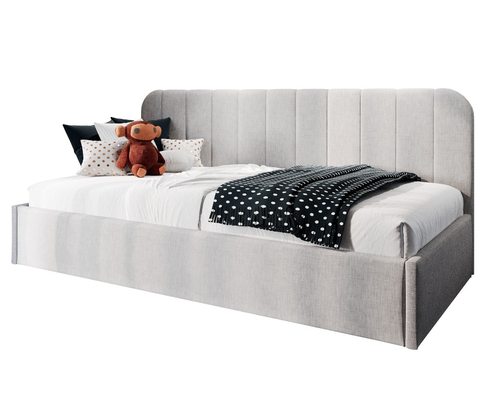 Modernes Bett 120x200 cm mit Lattenrost, niedrige Rückenlehne mit vertikalen Nähten für Dachschräge, FRANKO SM 02 Modernes Bett 120x200 cm mit Lattenrost, niedrige Rückenlehne mit vertikalen Nähten für Dachschräge, FRANKO SM 02