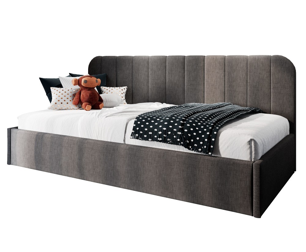 Modernes Bett 120x200 cm mit Lattenrost, niedrige Rückenlehne mit vertikalen Nähten für Dachschräge, FRANKO SM 02
