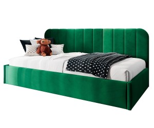 FRANKO SM 02 Modernes Bett 120x200 cm mit Lattenrost und Bettkasten, abgerundete Seitenblende mit vertikalen Nähten