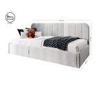 Jugendbett 90x200 cm mit abgerundeter Rückenlehne, Lattenrost und Bettkasten, Bett für Dachschräge, FRANKO SM 02