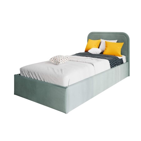 ZUMA SM 02 Polsterbett 100x200 cm mit abgerundetem Kopfteil, Lattenrost und Bettkasten