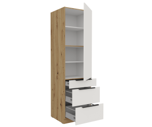 ARKADIA K3 Küchenhochschrank 60 DKS-210 3S 1F, Hochschrank weiß / Artisan