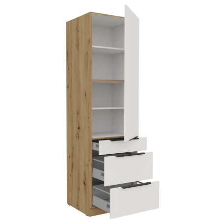 ARKADIA K3 Küchenhochschrank 60 DKS-210 3S 1F, Hochschrank weiß / Artisan