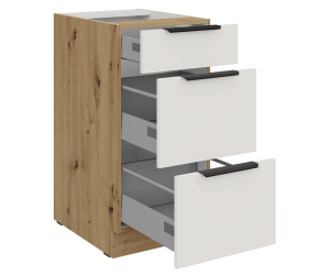 ARKADIA K3 Küchenunterschrank 40 D 3S BB mit 3 Schubladen weiß / Artisan