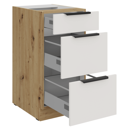 ARKADIA K3 Küchenunterschrank 40 D 3S BB mit 3 Schubladen weiß / Artisan