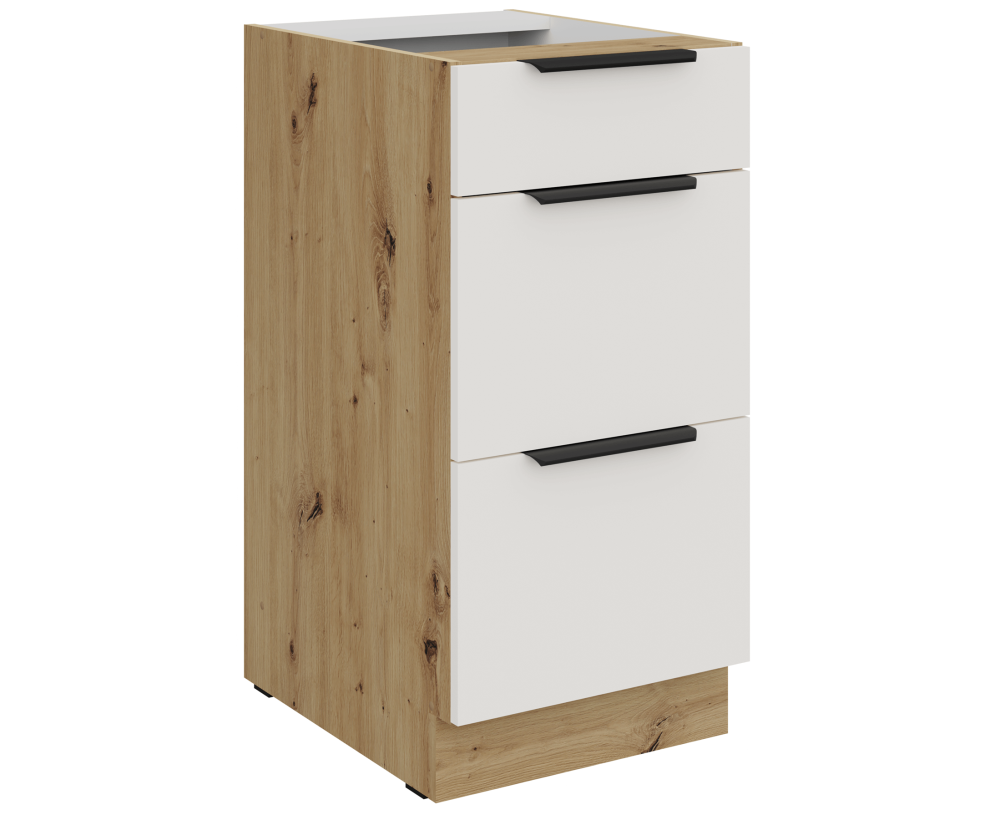 ARKADIA K3 Küchenunterschrank 40 D 3S BB mit 3 Schubladen weiß / Artisan